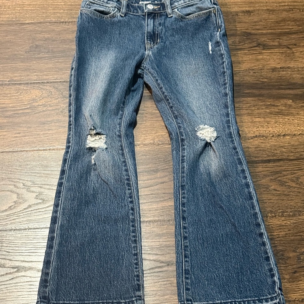 Old Navy Dark Blue Distressed Flare Jeans Size 12 Girls